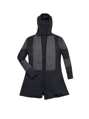 Women's Creazioni Effect Black Gray Striped Hooded Cardigan M